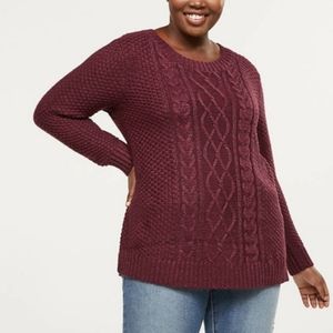 Lane Bryant Sparkle Burgundy Cable Knit Sweater Size 26 Plus Size